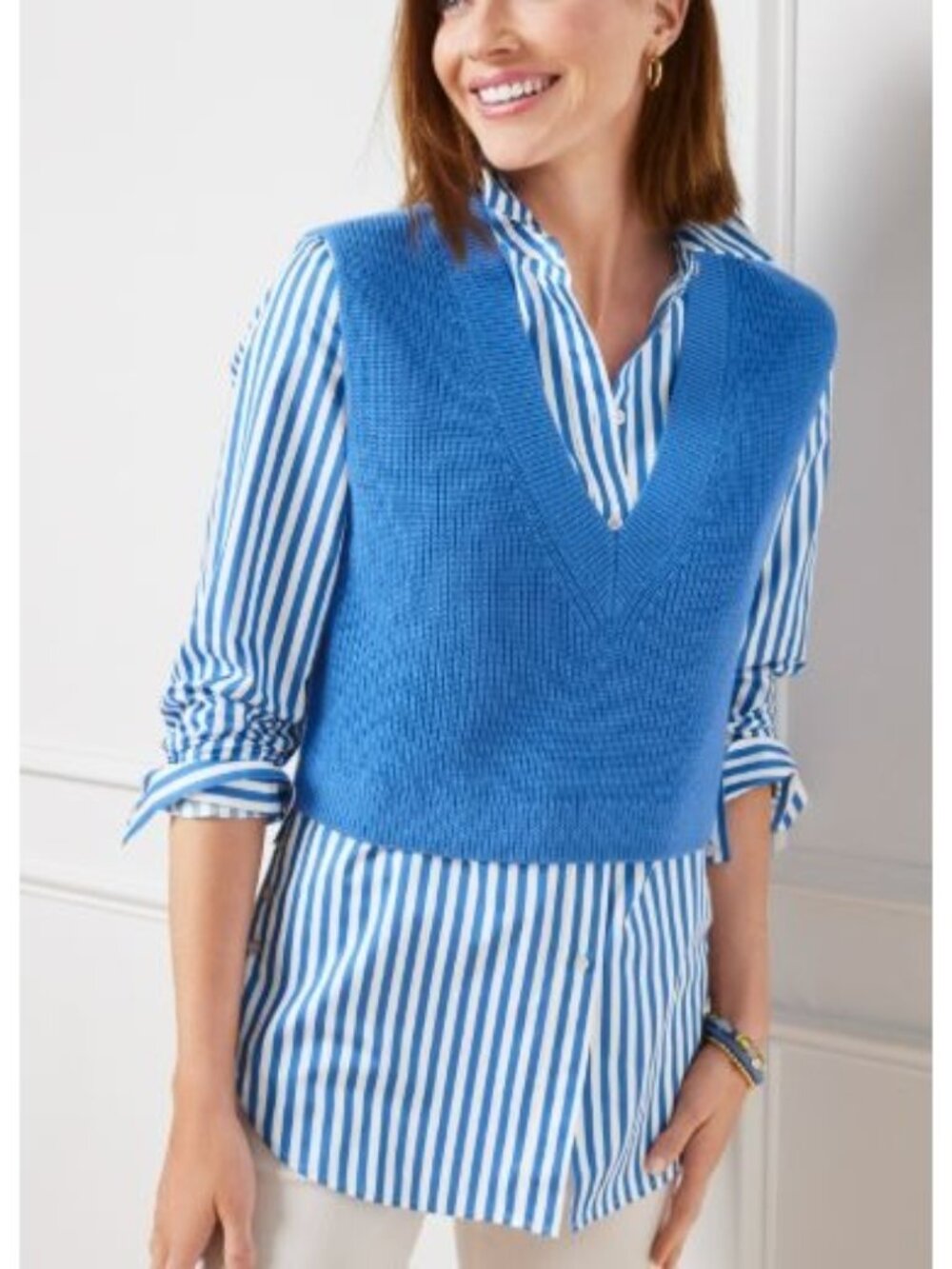 TALBOTS shaker stitch crop sweater vest in blue size MP